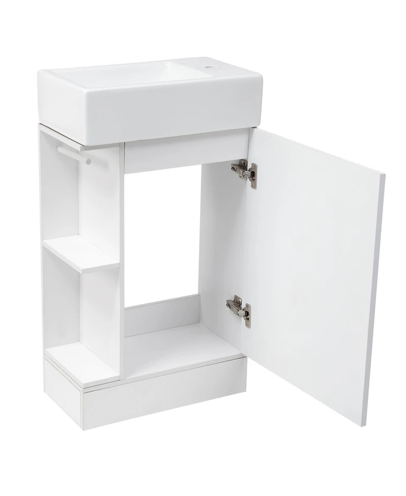 Streamdale 18.6" Bathroom Vanity with Sink, Bathroom Vanity Cabinet with Two-tier Shelf, Left or Right Orientation, White
