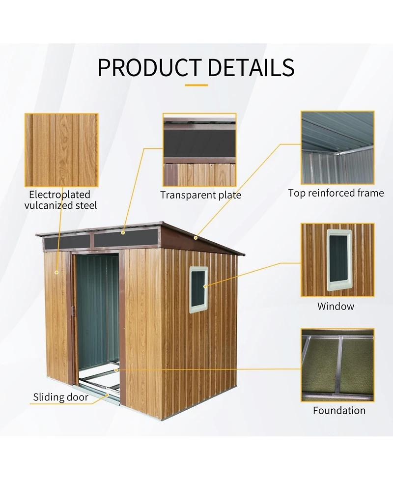 Streamdale 6ft x 5ft Outdoor Metal Storage Shed with Window and Transparent plate for Garden, Lawn (Coffee)