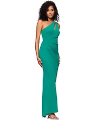 Betsy & Adam Petite One-Shoulder Ruched Gown