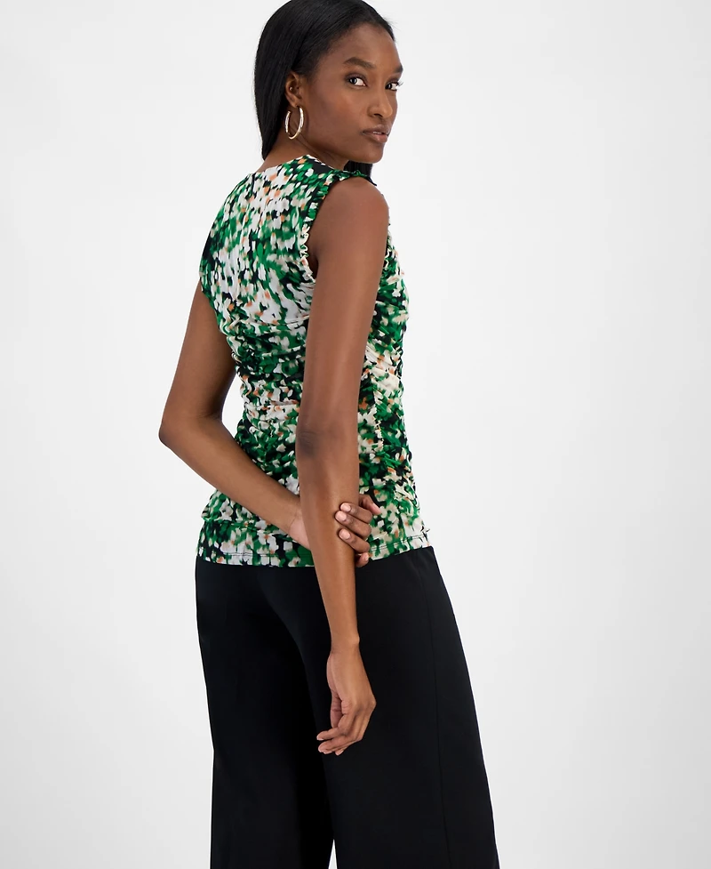 Bar Iii Women's Abstract Printed Mesh Sleeveless Blouse, Exclusively at Macy's