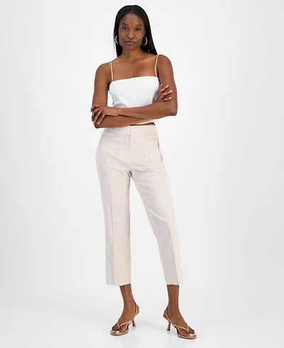 Bar Iii Women's Striped Straight-Leg Cropped Pants, Exclusively at Macy's