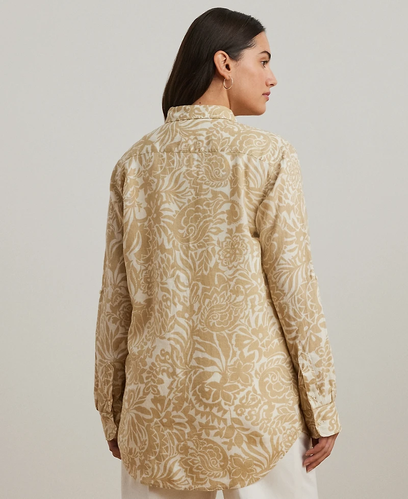 Lauren Ralph Lauren Plus Size 100% Linen Roll-Tab Shirt