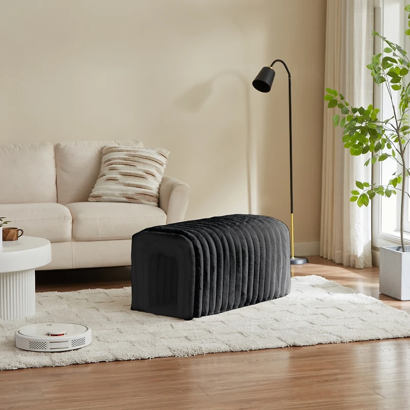 Streamdale Ottoman Storage Bench Pet Supplies Corduroy Bench Cat's nest to hide For the Living Room, Entryway and Bedroom,Black