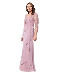 Betsy Adam Womens Draped Lace Chiffon Gown