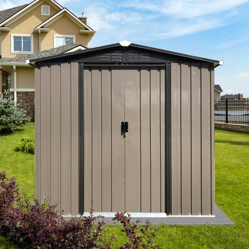 Streamdale Outdoor storage sheds 4FTx6FT Apex roof brown with Sliding Doors