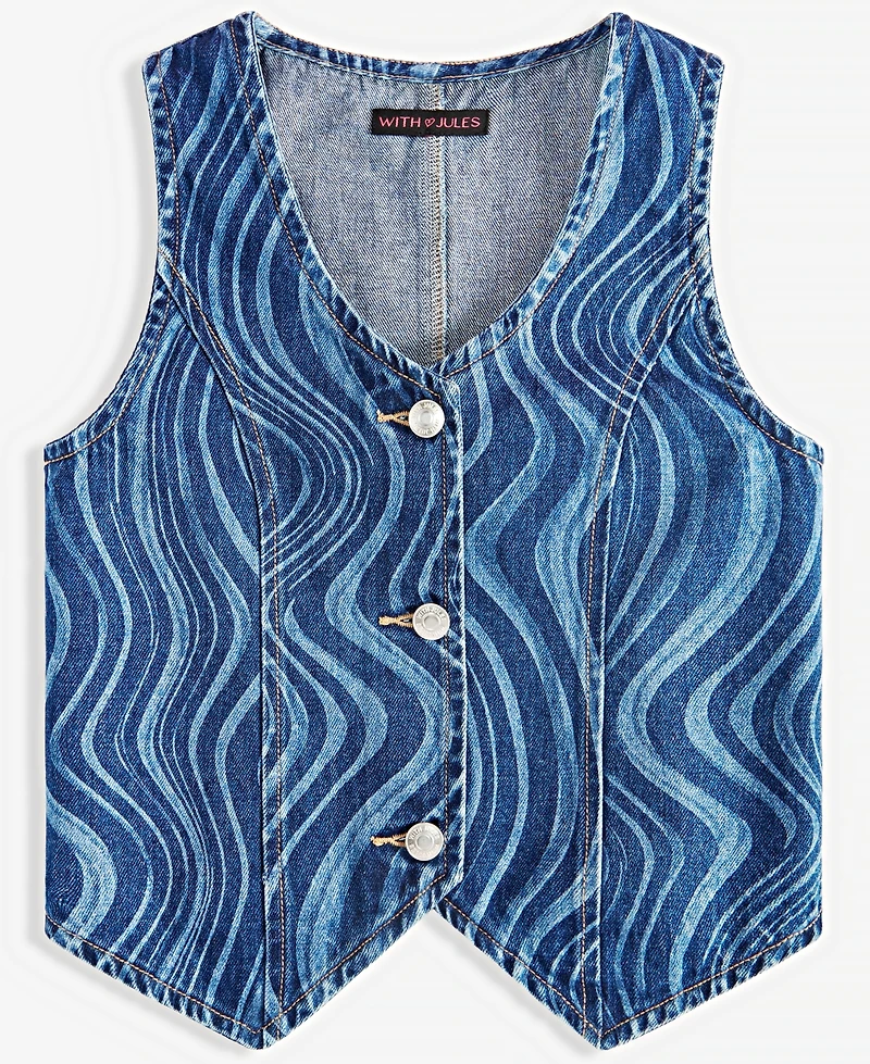 With Jules Big Girl Cotton Denim Wave Wash Vest Top