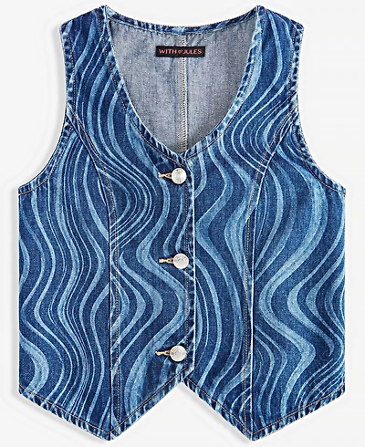 With Jules Big Girl Cotton Denim Wave Wash Vest Top