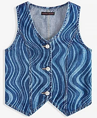 With Jules Big Girl Cotton Denim Wave Wash Vest Top