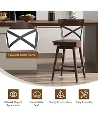 Gymax Set of Wooden Swivel Bar Stools Counter Height Kitchen Chairs w/ Back