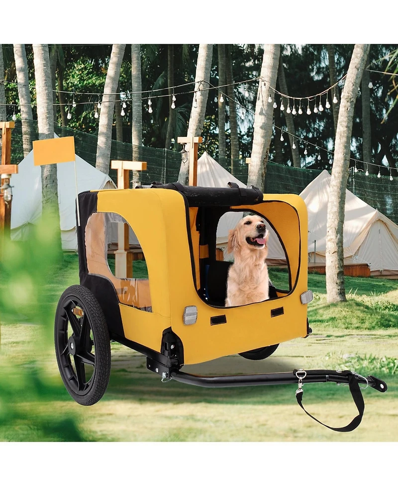 Yellow Outdoor Heavy Duty Foldable Utility Pet Stroller Dog Carriers Bicycle Trailer