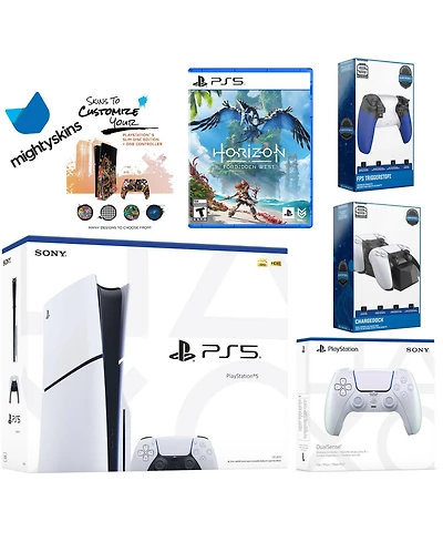 Sony Playstation 5 Slim Disc Bundle with Horizon Forbidden West, Extra Controller, Trigger Stop Kit