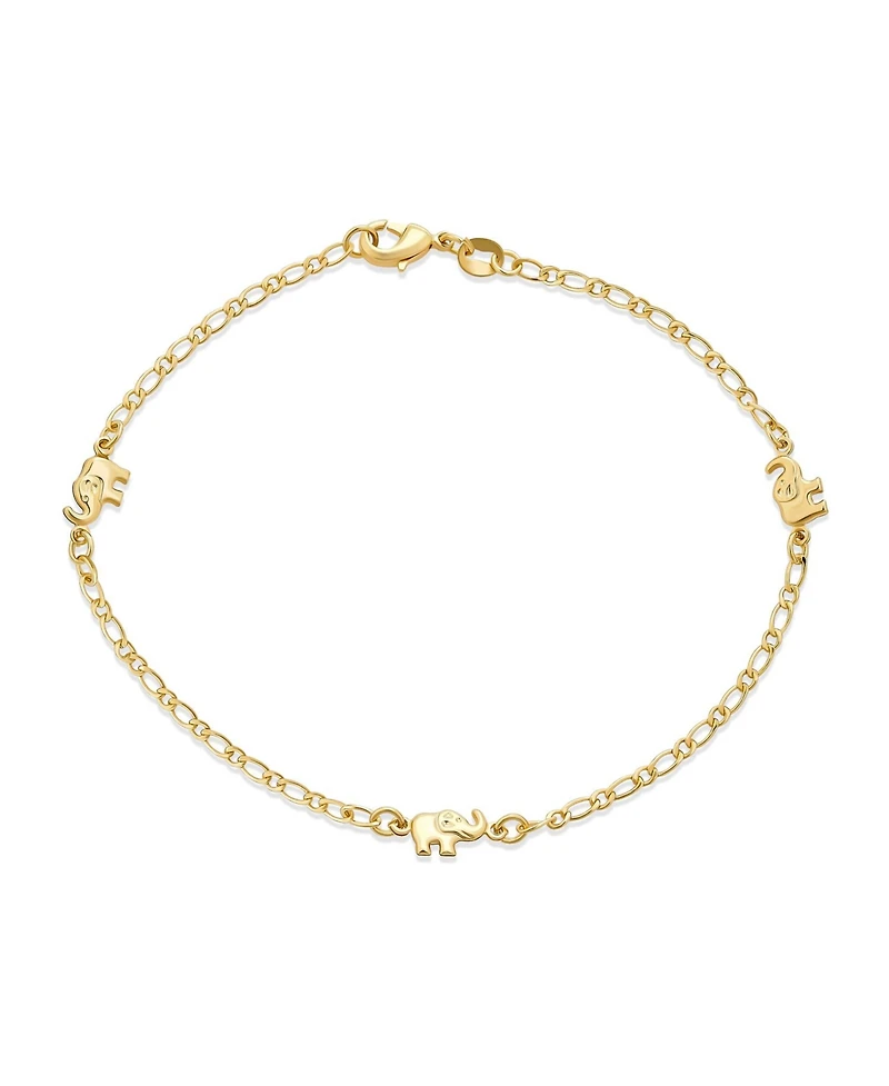Bling Jewelry Three Multi Charm Lucky Elephant Anklet Ankle Bracelet Gold Plated Brass