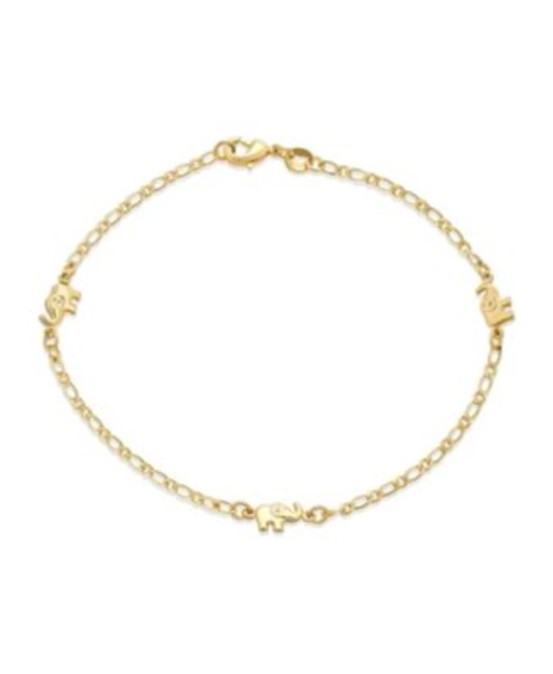 Bling Jewelry Three Multi Charm Lucky Elephant Anklet Ankle Bracelet Gold Plated Brass