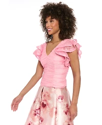 Muse Women's Ruched Organza Flutter-Sleeve Top