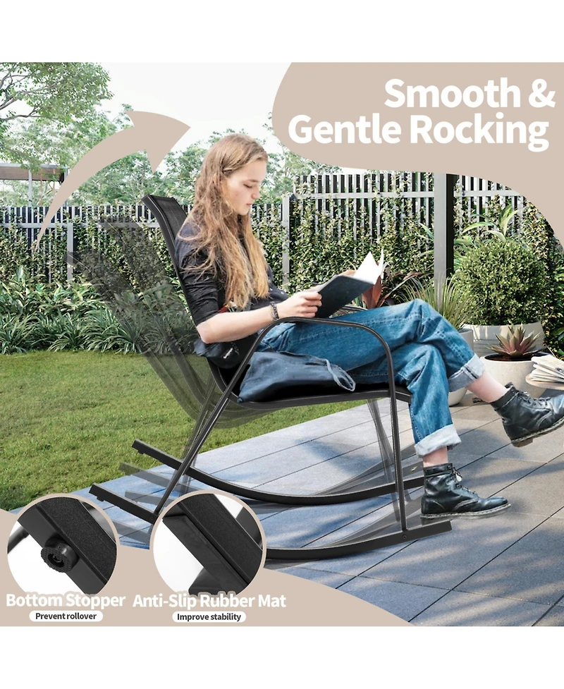 Set of 2 Metal Patio Rocking Chair with Breathable Seat Fabric