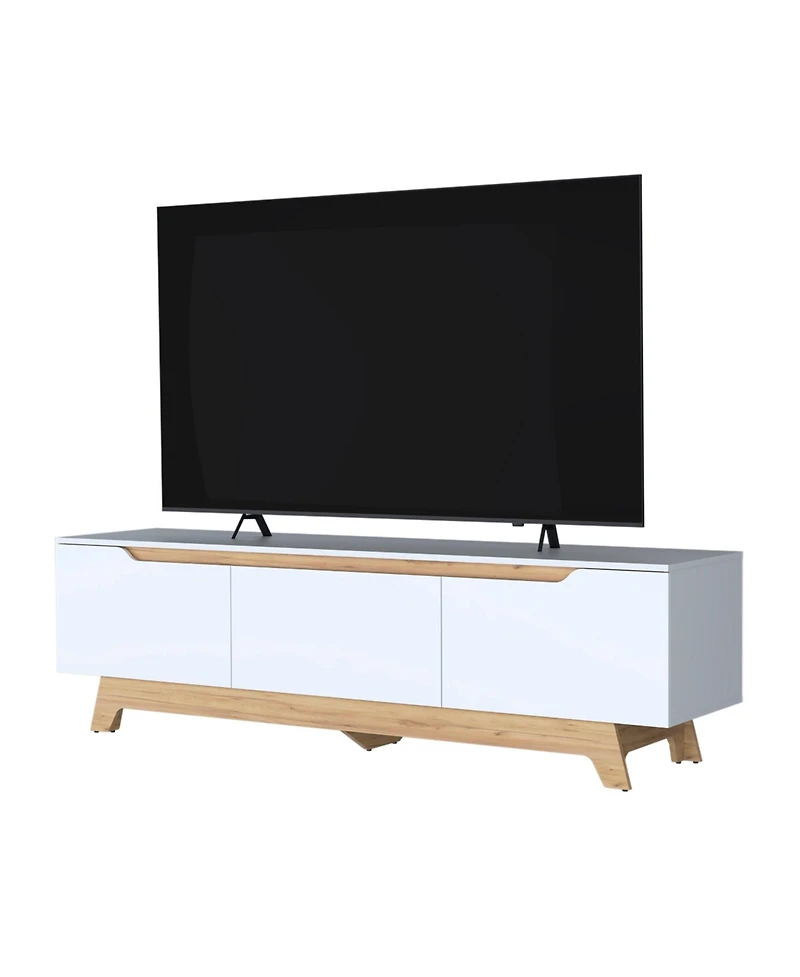 Fm Furniture Lyman Entertainment Center with Two Doors, White and Natural Oak