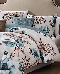 Bebejan Flowers in the Mist Bedding 100% Cotton Sateen 5 Piece Queen Size Reversible Comforter Set