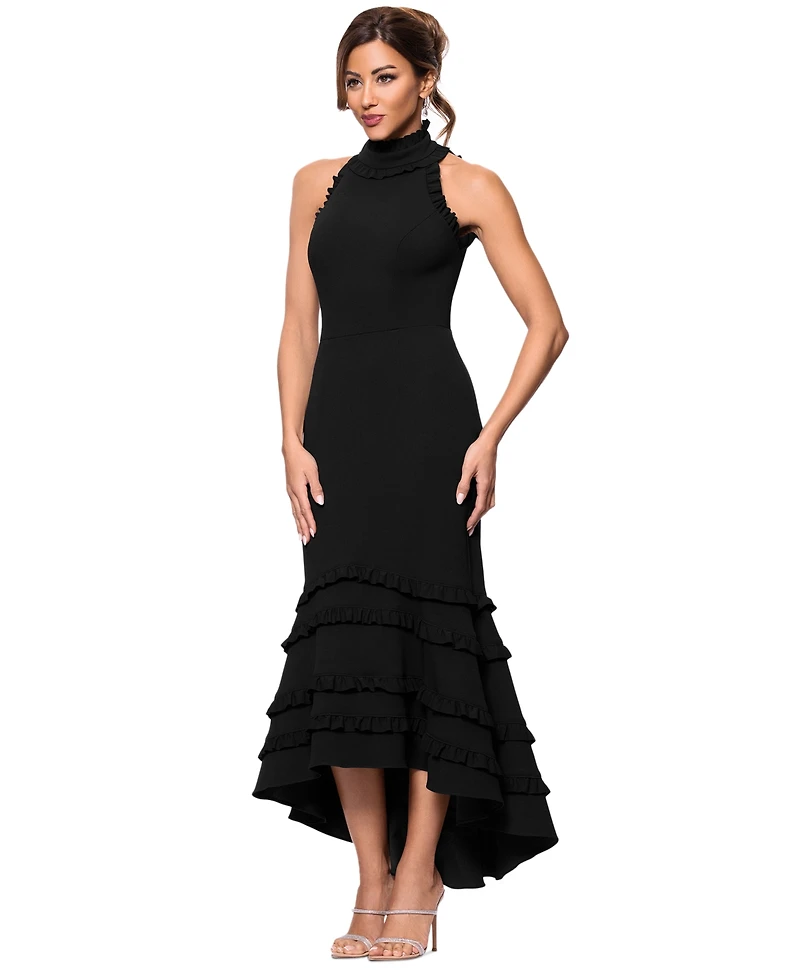Xscape Women's Ruffled Mock Neck Sleeveless Midi Dress