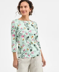 Style & Co Women's Printed Pima Cotton 3/4-Sleeve Top, Exclusively at Macy's
