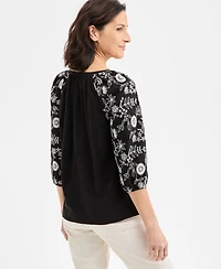 Style & Co Women's Embroidered 3/4-Sleeve V-Neck Top, Exclusively at Macy's