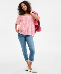 Style & Co Petite Floral Cotton Square-Neck Top, Exclusively at Macy's