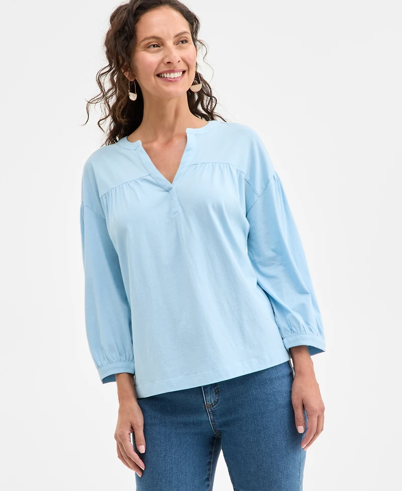 Style & Co Women's 3/4 Sleeve Split-Neck Top, Exclusively at Macy's