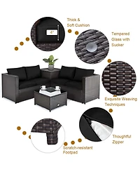 Gymax Set of 4 Patio Rattan Furniture Set Cushioned Loveseat Storage Table Outdoor