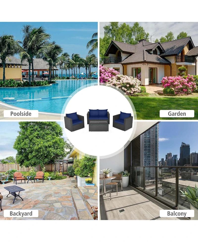 Gymax Set of Rattan Furniture Set Cushioned Sofa Chair Coffee Table Patio
