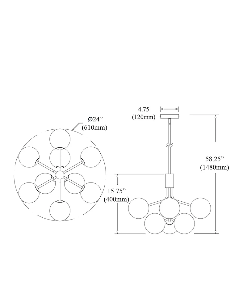 Dainolite 15.75" Metal Amanda 9 Light Chandelier