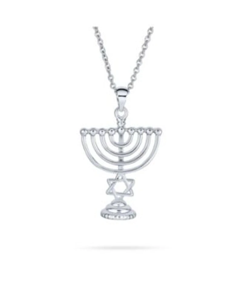 Bling Jewelry Created Blue Opal Religious Judaica Hanukkah Menorah Star Of David Pendant Necklace Bat Mitzvah Silver