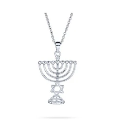 Bling Jewelry Created Blue Opal Religious Judaica Hanukkah Menorah Star Of David Pendant Necklace Bat Mitzvah Silver