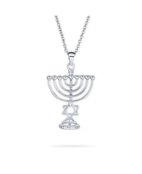 Bling Jewelry Created Blue Opal Religious Judaica Hanukkah Menorah Star Of David Pendant Necklace Bat Mitzvah Silver