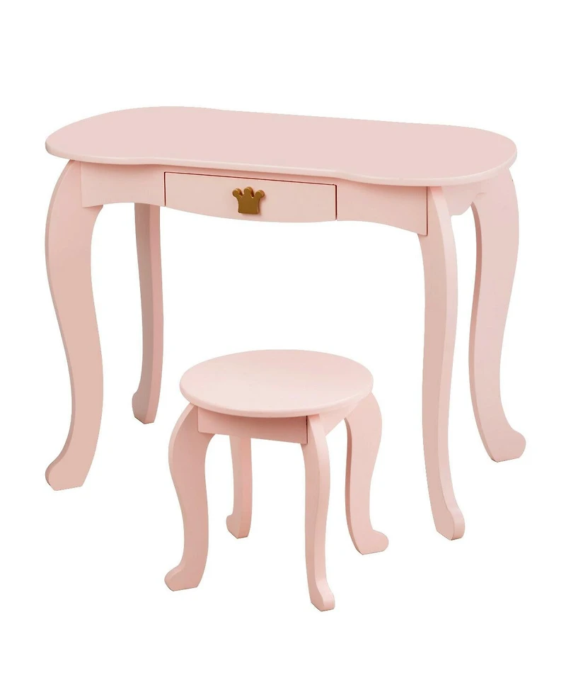 Kids Makeup Dressing Table with Tri-folding Mirror and Stool