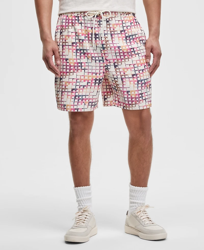 Mode of One Men's Squared Up Relaxed-Fit Geo-Print 6-1/2" Shiny Twill Shorts, Exclusively at Macy's