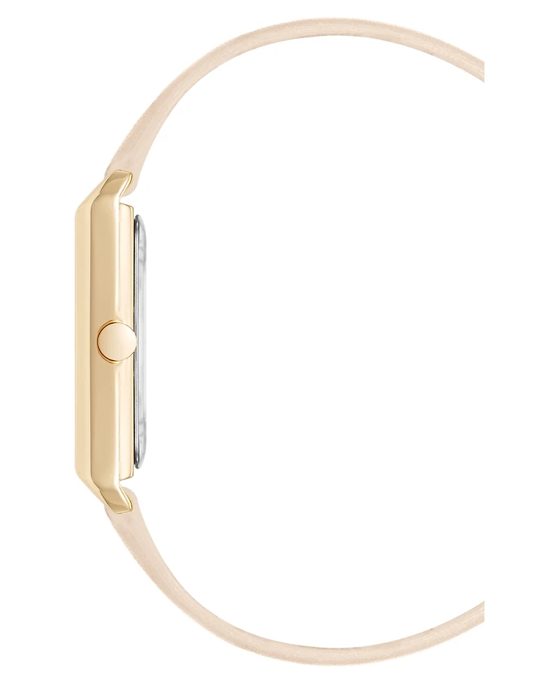 Nine West Women's Quartz Rectangular Gold-Tone and Pink Polyurethane Leather Band Watch, 26mm
