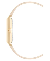 Nine West Women's Quartz Rectangular Gold-Tone and Pink Polyurethane Leather Band Watch, 26mm