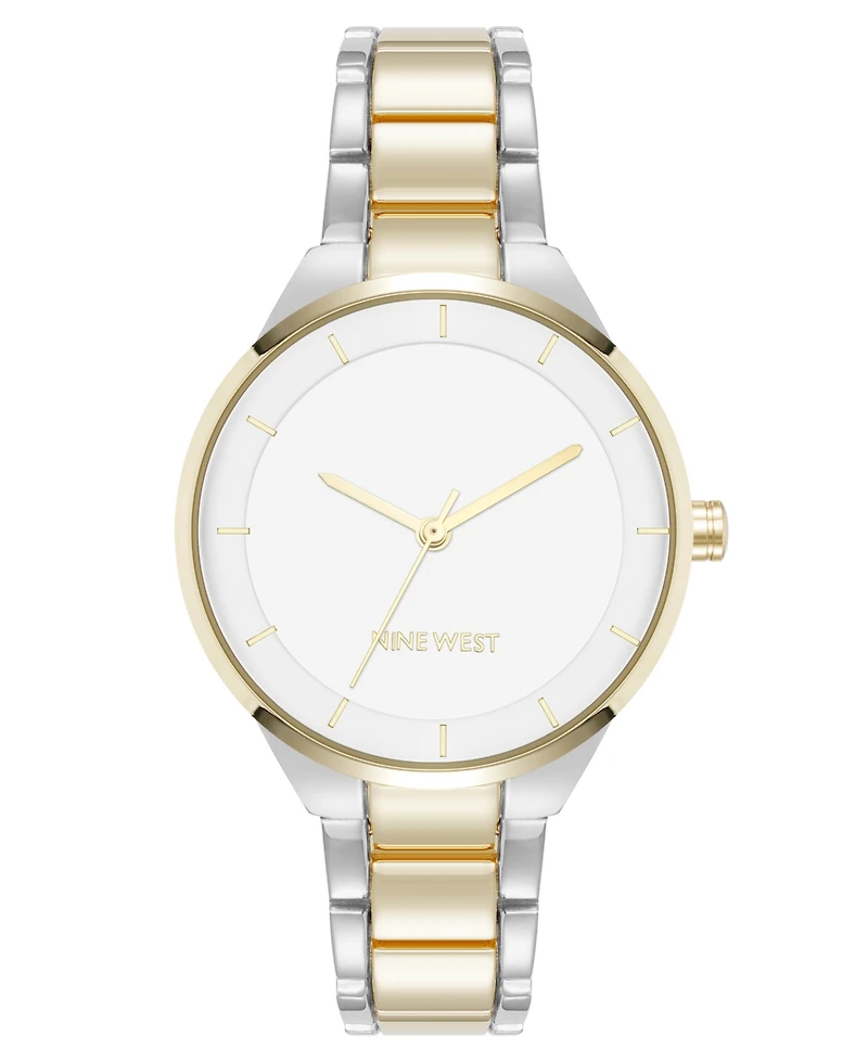 Nine West Women's Quartz White and Two-Tone Metal Alloy Watch, 34mm