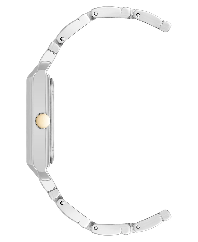 Nine West Women's Quartz Rectangular White and Two-Tone Metal Alloy Watch, 24mm