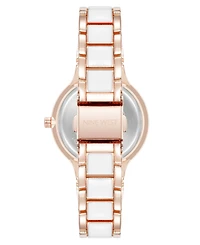 Nine West Women's Quartz Round White Enamel and Rose Gold-Tone Metal Alloy Watch, 32mm