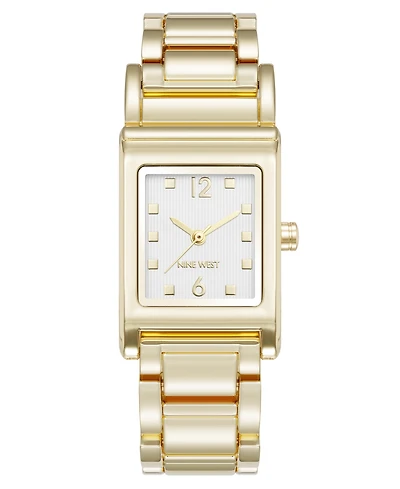 Nine West Women's Quartz Everyday Rectangular White and Gold-Tone Metal Alloy Watch, 22mm
