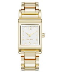 Nine West Women's Quartz Everyday Rectangular White and Gold-Tone Metal Alloy Watch, 22mm