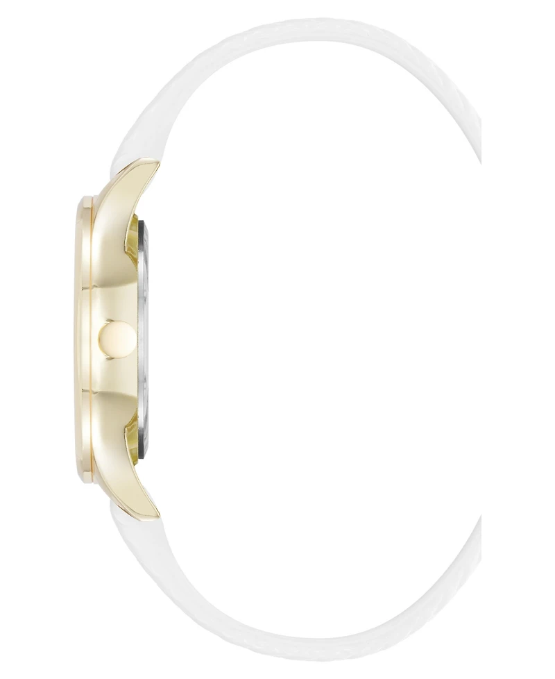 Nine West Women's Quartz Boyfriend Gold-Tone and White Polyurethane Leather Band Watch, 35mm
