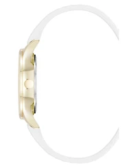 Nine West Women's Quartz Boyfriend Gold-Tone and White Polyurethane Leather Band Watch, 35mm
