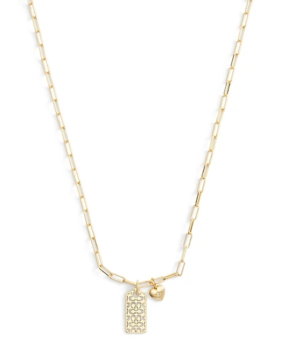 Coach Faux Stone Signature Quilted Hangtag Pendant Necklace