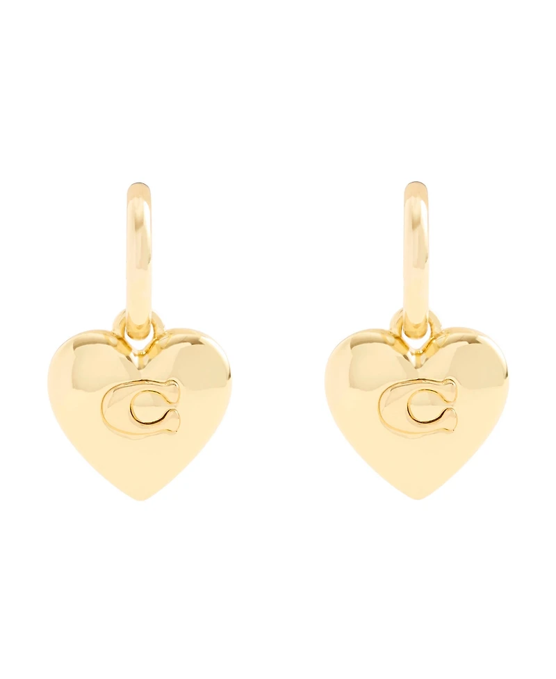 Coach Signature Heart Charm Huggie Earrings