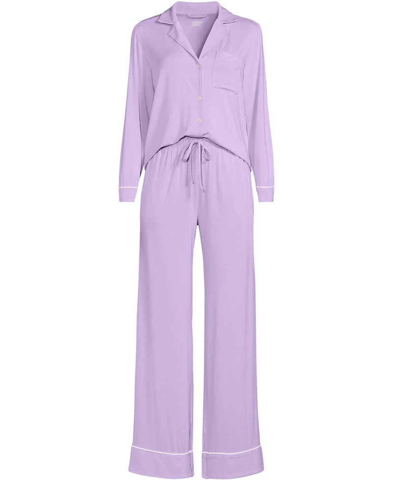Lands' End Women's Cooling 2 Piece Pajama Set - Long Sleeve Top and Pants