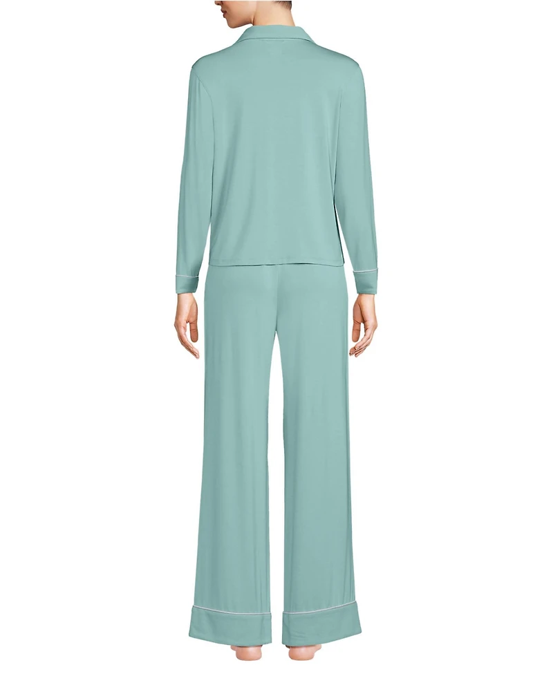 Lands' End Women's Cooling 2 Piece Pajama Set - Long Sleeve Top and Pants