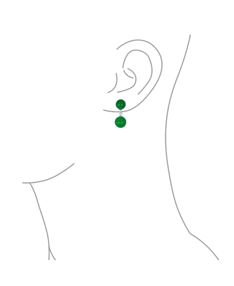Bling Jewelry Classic Simple Dangle Double Round Natural Teal Blue Green Jade 2 Drop Ball Earrings .925 Sterling Silver 10MM