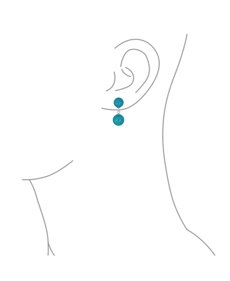 Bling Jewelry Classic Simple Dangle Double Round Natural Teal Blue Green Jade 2 Drop Ball Earrings .925 Sterling Silver 10MM