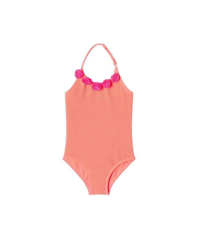 Toddler/Child Girls Orange Textured Halter Swimsuit